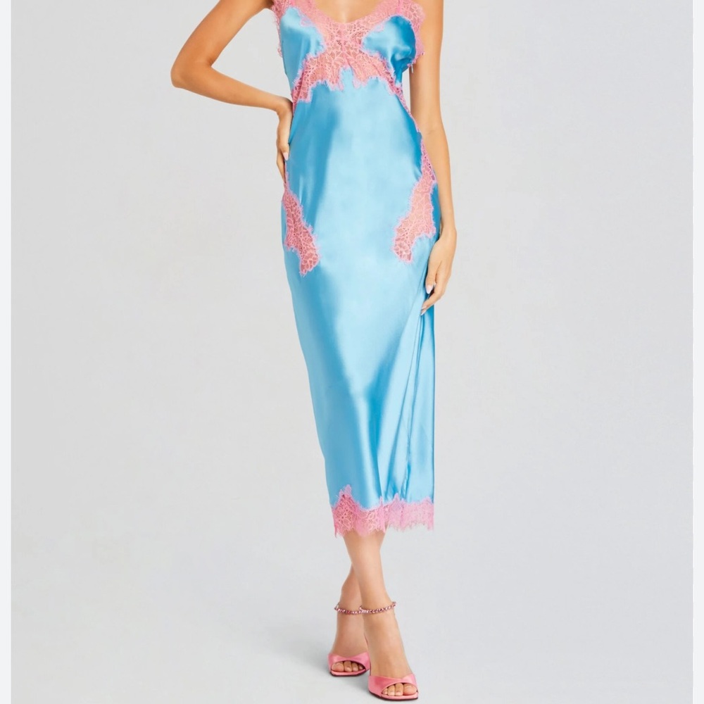 Retrofete Blue and Pink Chemise with Satin Finish